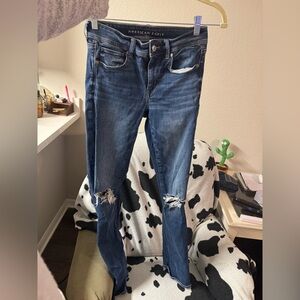 American Eagle Outfitters Dark Blue Distressed Skinny Jeans